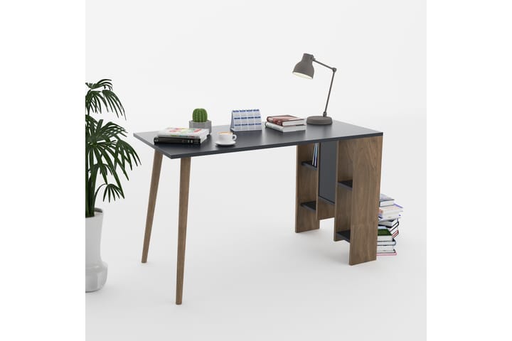 Kirjoituspöytä Lagomood Vito 120 cm Säilytyksellä Hyllyt - Antrasiitti/Pähkinänruskea - Tietokonepöytä
 - Kirjoituspöytä