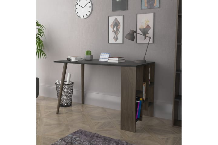 Kirjoituspöytä Lagomood Vito 120 cm Säilytyksellä Hyllyt - Antrasiitti/Pähkinänruskea - Tietokonepöytä
 - Kirjoituspöytä