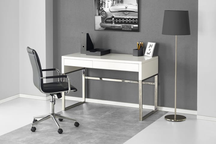 Kirjoituspöytä Lakendra 120 cm Säilytyksellä laatikot - Valkoinen/Kromi - Kirjoituspöytä - Tietokonepöytä