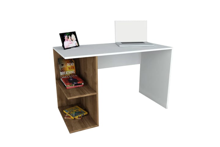 Kirjoituspöytä Lalenius 120 cm Säilytyksellä Hyllyt - Valkoinen/Pähkinänruskea - Tietokonepöytä
 - Kirjoituspöytä