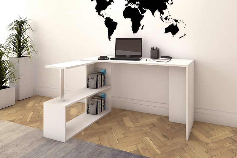 Kirjoituspöytä Lalenius 130 cm Säilytyksellä Hyllyt L-muoto - Valkoinen - Huonekalut - Pöytä & ruokailuryhmä - Työpöytä
 - Kirjoituspöytä - Kulmakirjoituspöytä