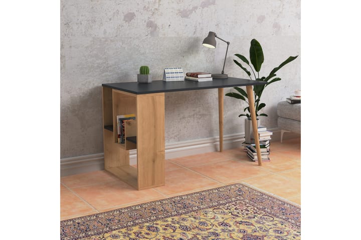 Kirjoituspöytä Lasvaras 120x72,8x120 cm Säilytyksellä - Harmaa/Ruskea - Tietokonepöytä
 - Kirjoituspöytä