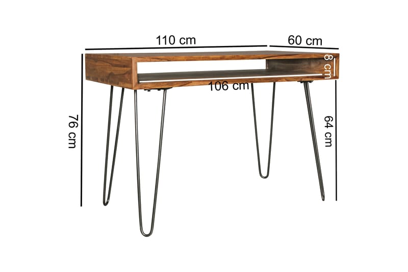 Kirjoituspöytä Lochside 110 cm Säilytyksellä Hylly - Massiivi Puu/Musta - Tietokonepöytä
 - Kirjoituspöytä