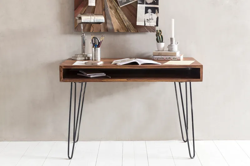 Kirjoituspöytä Lochside 110 cm Säilytyksellä Hylly - Massiivi Puu/Musta - Huonekalut - Pöytä & ruokailuryhmä - Työpöytä - Kirjoituspöytä