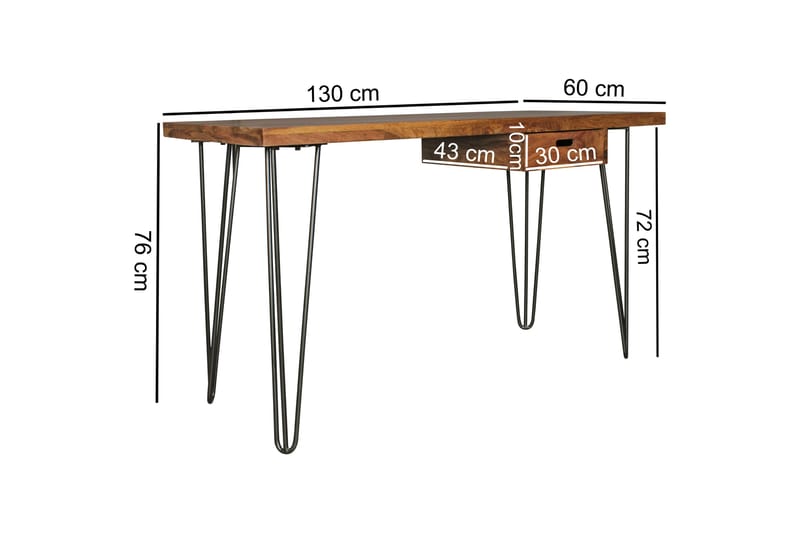 Kirjoituspöytä Lochside 130 cm Säilytyksellä Laatikko - Massiivi Puu/Musta - Huonekalut - Pöytä & ruokailuryhmä - Työpöytä
 - Kirjoituspöytä