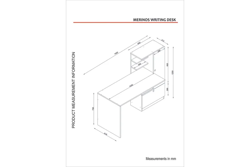 Kirjoituspöytä Lorella 150 cm Säilytys Hyllyt+Laatikko+kaapp - Valkoinen/Pähkinänruskea - Huonekalut - Pöytä & ruokailuryhmä - Työpöytä - Kirjoituspöytä