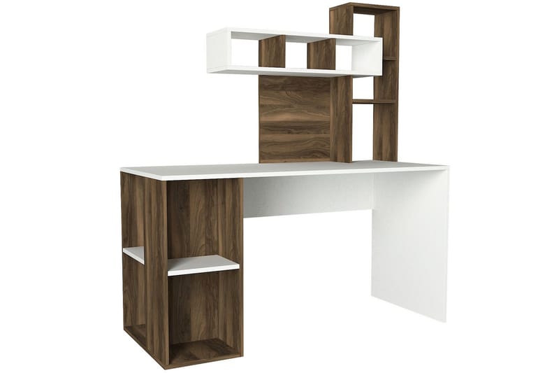 Kirjoituspöytä Lundskog 140 cm Säilytyksellä Hyllyt - Valkoinen/Pähkinänruskea - Huonekalut - Pöytä & ruokailuryhmä - Työpöytä - Kirjoituspöytä