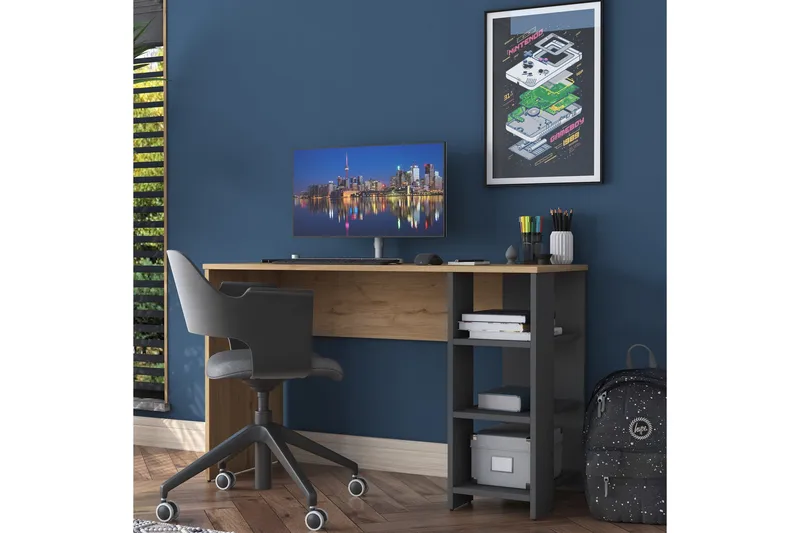 Kirjoituspöytä Makrud 120 cm, Pähkinä/Antrasiitti