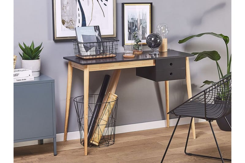 Kirjoituspöytä Margraten 106 cm Säilytyksellä 2 laatikkoa - Musta/Vaaleanruskea - Huonekalut - Pöytä & ruokailuryhmä - Työpöytä - Kirjoituspöytä