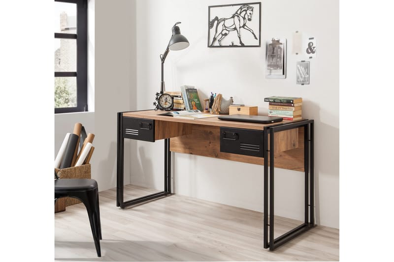Kirjoituspöytä Masako 139 cm Säilytyksellä 2 laatikkoa - Puu/Musta - Huonekalut - Pöytä & ruokailuryhmä - Työpöytä - Kirjoituspöytä