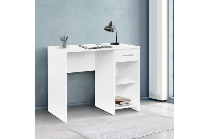 Kirjoituspöytä Mazirbe 90 cm Säilytys Laatikko + 2 hyllyä - Valkoinen - Tietokonepöytä
 - Kirjoituspöytä