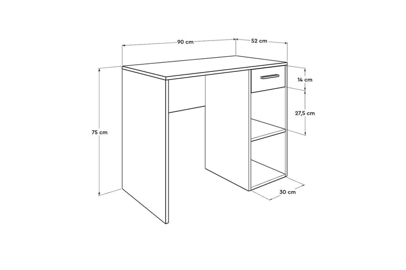 Kirjoituspöytä Mazirbe 90 cm Säilytys Laatikko + 2 hyllyä - Valkoinen - Tietokonepöytä
 - Kirjoituspöytä