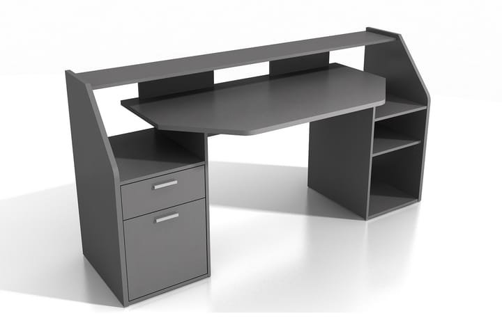 Kirjoituspöytä Mealy Säilytyksellä Hyllyt+Laatikko+kaappi - Harmaa - Tietokonepöytä
 - Kirjoituspöytä