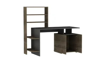 Kirjoituspöytä Melisin 146 cm Säilytyksellä Hyllyt+kaappi - Pähkinänruskea/Antrasiitti - Huonekalut - Pöytä & ruokailuryhmä - Työpöytä - Kirjoituspöytä