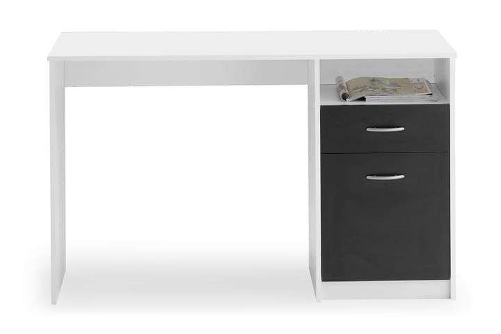 Kirjoituspöytä Melodi 123 cm Säilytys Hylly+Laatikko+kaappi - Valkoinen/Musta - Kirjoituspöytä - Tietokonepöytä