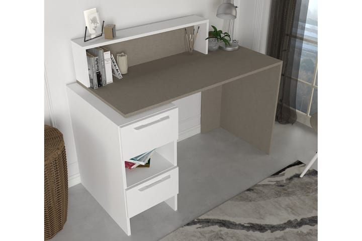 Kirjoituspöytä Mikasa 127 cm Säilytyksellä Hyllyt+ovet - Valkoinen - Tietokonepöytä
 - Kirjoituspöytä