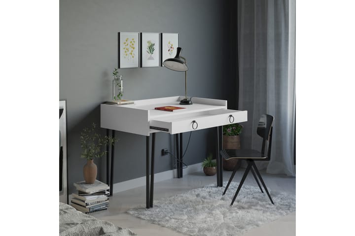 Kirjoituspöytä Mossberg 100 cm Säilytyksellä Laatikko - Valkoinen/Musta - Tietokonepöytä
 - Kirjoituspöytä