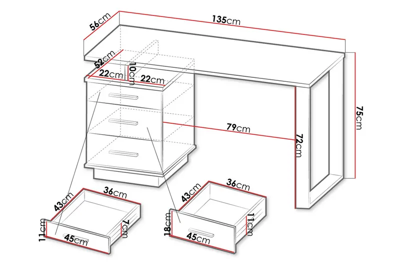 Kirjoituspöytä - Musta/Tammi - Huonekalut - Pöytä & ruokailuryhmä - Työpöytä - Kirjoituspöytä