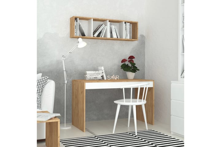 Kirjoituspöytä Naidaj 120 cm Säilytyksellä Seinähylly - Puu/Valkoinen - Tietokonepöytä
 - Kirjoituspöytä