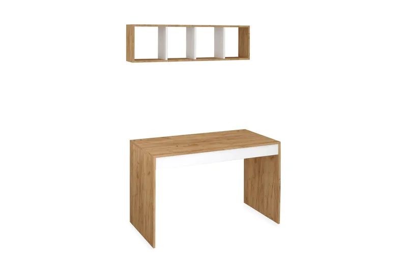 Kirjoituspöytä Naidaj 120 cm Säilytyksellä Seinähylly, Puu/Valkoinen