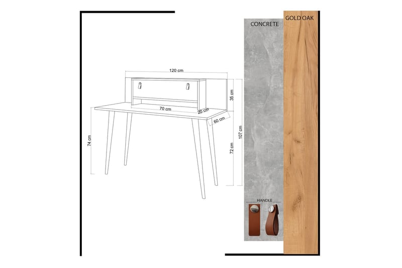 Kirjoituspöytä Naidaj 120 cm Säilytys Hylly+Ovi Nahkavedin - Puu/Valkoinen - Huonekalut - Pöytä & ruokailuryhmä - Työpöytä
 - Kirjoituspöytä