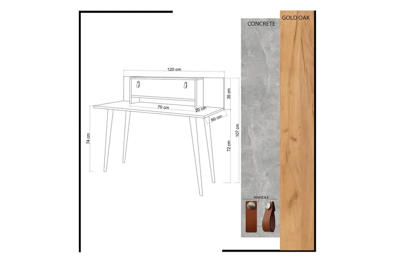 Kirjoituspöytä Naidaj 120 cm Säilytys Hylly+Ovi Nahkavedin - Puu/Valkoinen - Huonekalut - Pöytä & ruokailuryhmä - Työpöytä - Kirjoituspöytä