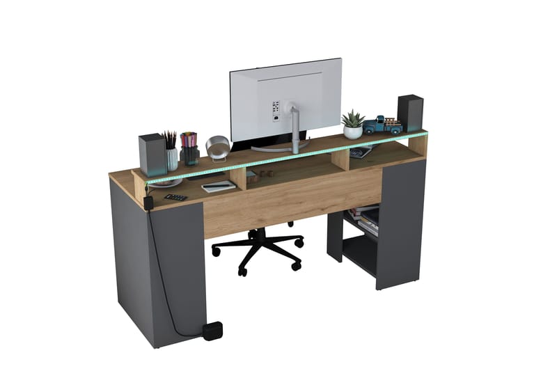 Kirjoituspöytä Nanak 160 cm - Pähkinä/Antrasiitti - Huonekalut - Pöytä & ruokailuryhmä - Työpöytä - Kirjoituspöytä