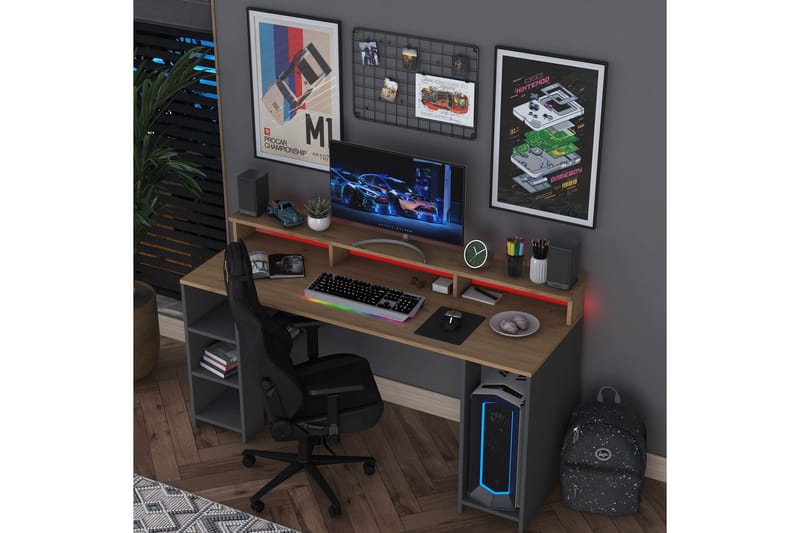 Kirjoituspöytä Nanak 160 cm - Pähkinä/Antrasiitti - Huonekalut - Pöytä & ruokailuryhmä - Työpöytä - Kirjoituspöytä