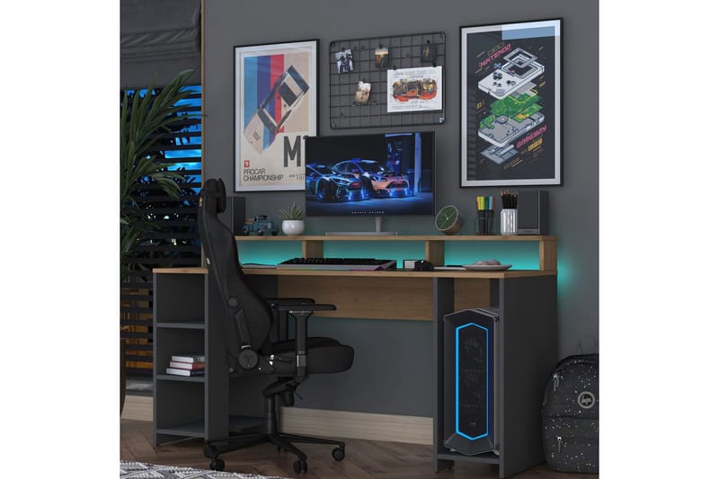 Kirjoituspöytä Nanak 160 cm - Pähkinä/Antrasiitti - Huonekalut - Pöytä & ruokailuryhmä - Työpöytä - Kirjoituspöytä