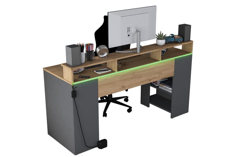 Kirjoituspöytä Nanak 160 cm - Pähkinä/Antrasiitti - Huonekalut - Pöytä & ruokailuryhmä - Työpöytä - Kirjoituspöytä