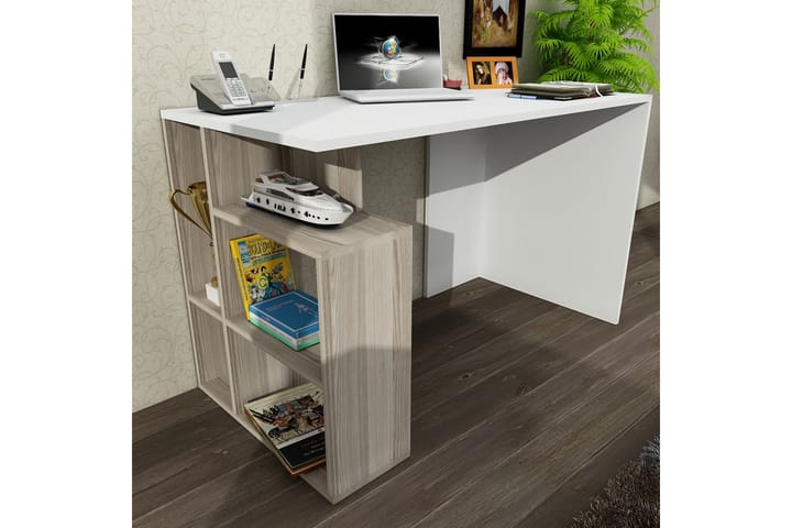 Kirjoituspöytä Nerella 120 cm Säilytyksellä Hyllyt - Valkoinen - Tietokonepöytä
 - Kirjoituspöytä