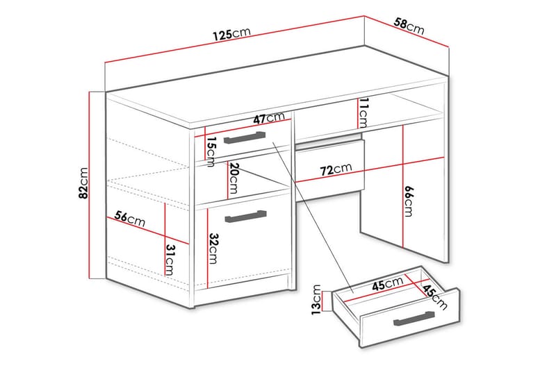 Kirjoituspöytä Ordino 125 cm - Liila - Huonekalut - Pöytä & ruokailuryhmä - Työpöytä - Kirjoituspöytä