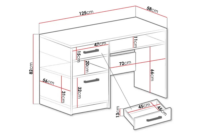 Kirjoituspöytä Ordino 125 cm - Vihreä - Huonekalut - Pöytä & ruokailuryhmä - Työpöytä - Kirjoituspöytä