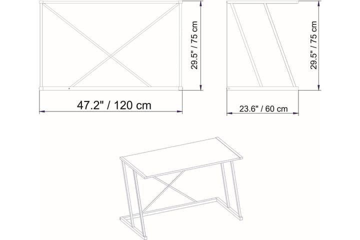 Kirjoituspöytä Oxaca 60x75x114 cm - Kulta/Valkoinen - Tietokonepöytä
 - Kirjoituspöytä