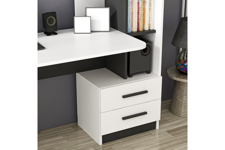 Kirjoituspöytä Razotaji 120 cm Säilytys Laatikko + hyllyt - Valkoinen/Musta - Tietokonepöytä
 - Kirjoituspöytä