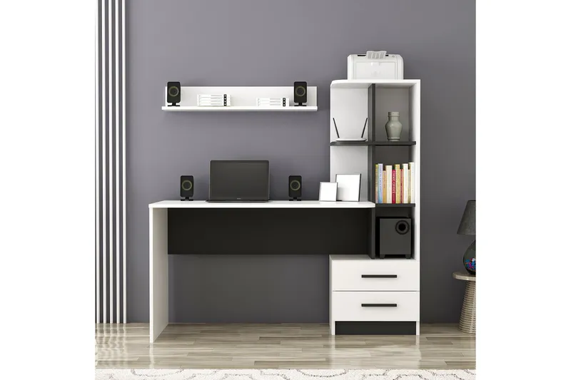 Kirjoituspöytä Razotaji 120 cm Säilytys Laatikko + hyllyt - Valkoinen/Musta - Huonekalut - Pöytä & ruokailuryhmä - Työpöytä - Kirjoituspöytä