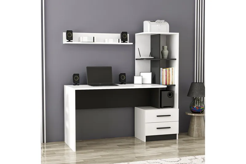 Kirjoituspöytä Razotaji 120 cm Säilytys Laatikko + hyllyt - Valkoinen/Musta - Huonekalut - Pöytä & ruokailuryhmä - Työpöytä - Kirjoituspöytä