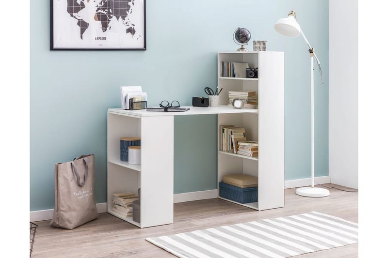Kirjoituspöytä Requan 120 cm Säilytyksellä Hyllyt - Valkoinen - Huonekalut - Pöytä & ruokailuryhmä - Työpöytä - Kirjoituspöytä
