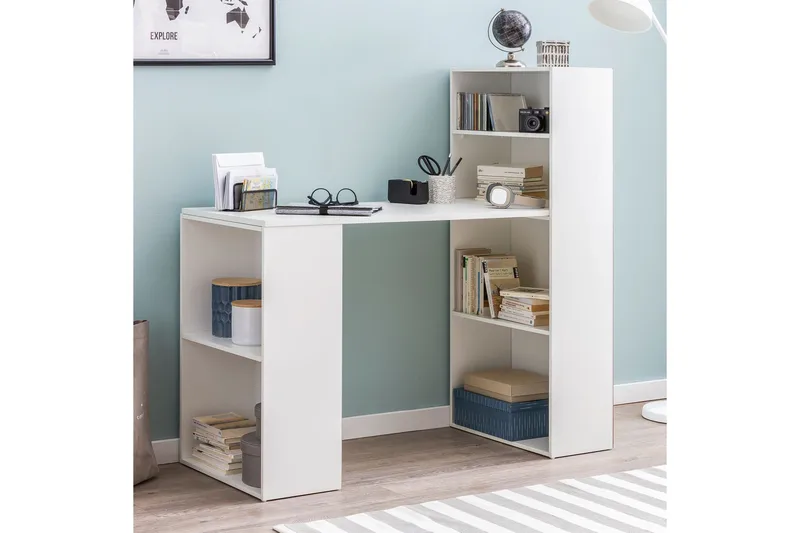 Kirjoituspöytä Requan 120 cm Säilytyksellä Hyllyt - Valkoinen - Huonekalut - Pöytä & ruokailuryhmä - Työpöytä - Kirjoituspöytä