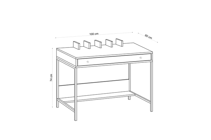 Kirjoituspöytä Rexina 100 cm Säilytyksellä Hyllyt+Laatikko - Luonnonväri/Musta - Tietokonepöytä
 - Kirjoituspöytä