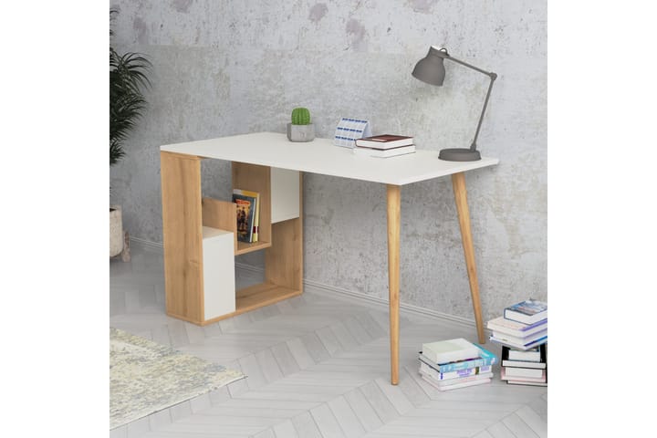 Kirjoituspöytä Rodger 120x72,8x120 cm Säilytyksellä - Valkoinen - Tietokonepöytä
 - Kirjoituspöytä