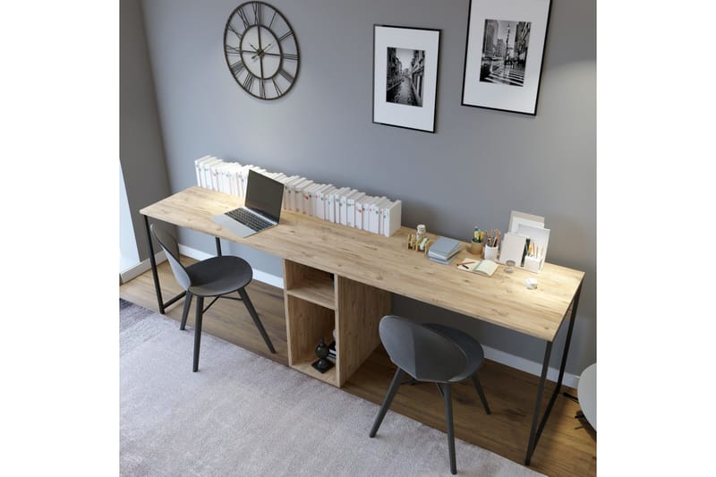 Kirjoituspöytä Selonnet 140 cm Säilytyksellä Hyllyt - Luonnonväri/Musta - Huonekalut - Pöytä & ruokailuryhmä - Työpöytä - Kirjoituspöytä