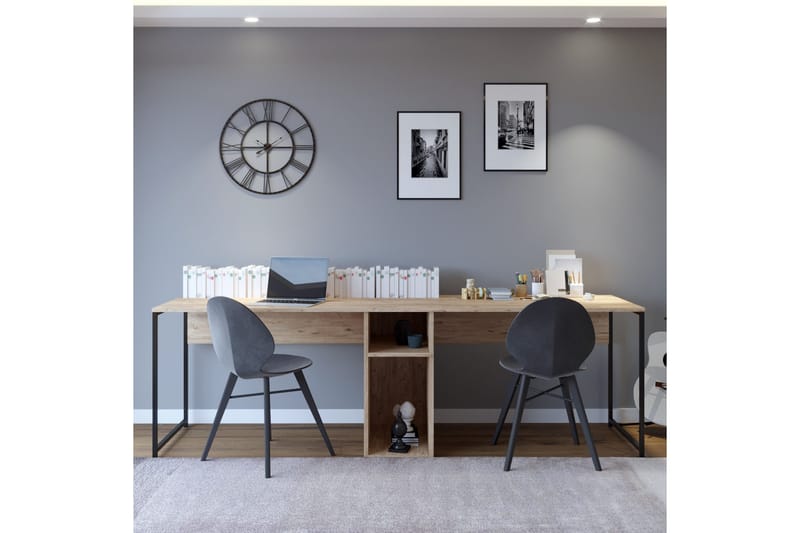 Kirjoituspöytä Selonnet 140 cm Säilytyksellä Hyllyt - Luonnonväri/Musta - Huonekalut - Pöytä & ruokailuryhmä - Työpöytä - Kirjoituspöytä