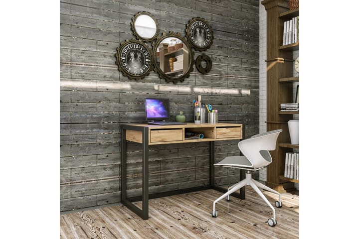 Kirjoituspöytä Shatz 115 cm Säilytyksellä laatikot+Hylly - Puu/Luonnonväri/Musta - Tietokonepöytä
 - Kirjoituspöytä