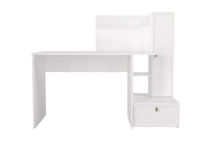 Kirjoituspöytä Shellon 143 cm Säilytyksellä Hyllyt+kaappi - Valkoinen - Tietokonepöytä
 - Sähköpöytä & säädettävä työpöytä - Kirjoituspöytä - Kokoontaitettavat pöydät - Marmoripöydät