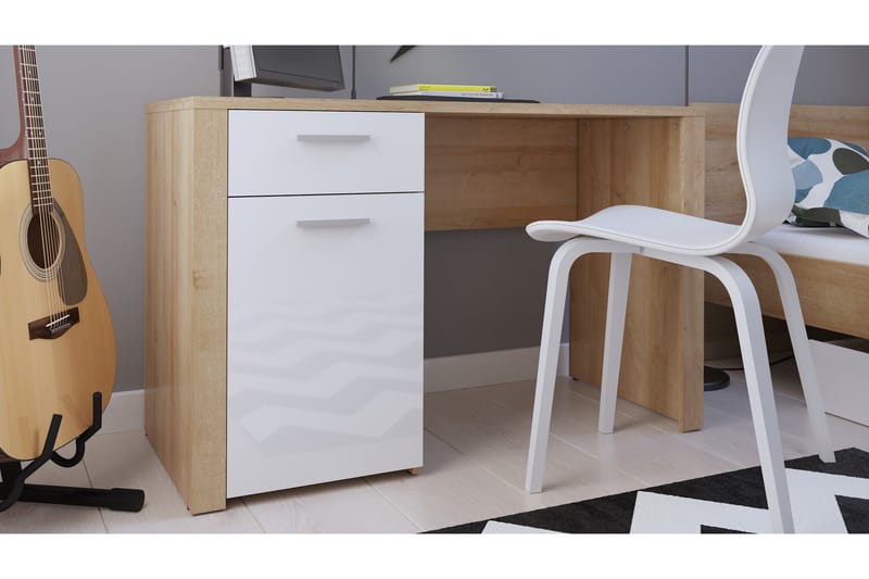 Kirjoituspöytä Sitar 120 cm Säilytyksellä Låsa+kaappi - Tammi/Valkoinen - Huonekalut - Pöytä & ruokailuryhmä - Työpöytä - Kirjoituspöytä