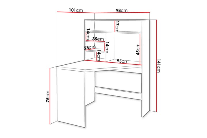 Kirjoituspöytä Tekong 101 cm - Valkoinen - Tietokonepöytä
 - Kirjoituspöytä