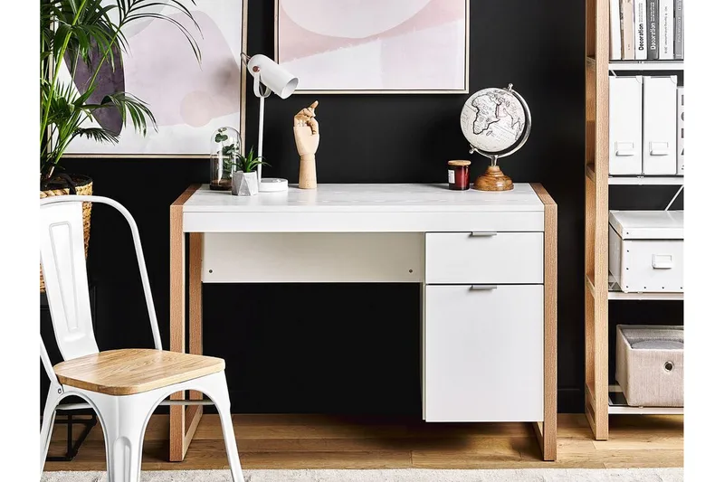 Kirjoituspöytä Terrossola 110 cm Säilytyksellä - Valkoinen/Vaalea puu - Huonekalut - Pöytä & ruokailuryhmä - Työpöytä - Kirjoituspöytä