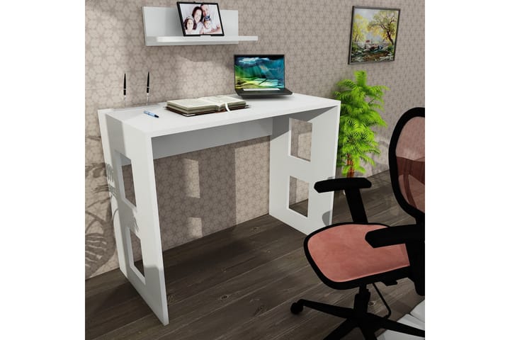 Kirjoituspöytä Tessie 90 cm Säilytyksellä Seinähylly - Valkoinen - Tietokonepöytä
 - Kirjoituspöytä
