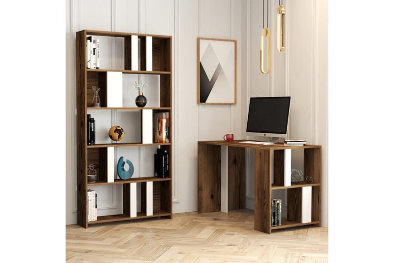 Kirjoituspöytä Tibani 120 cm Säilytyksellä Hylly+Kirjahylly - Tummanruskea - Huonekalut - Pöytä & ruokailuryhmä - Työpöytä - Kirjoituspöytä